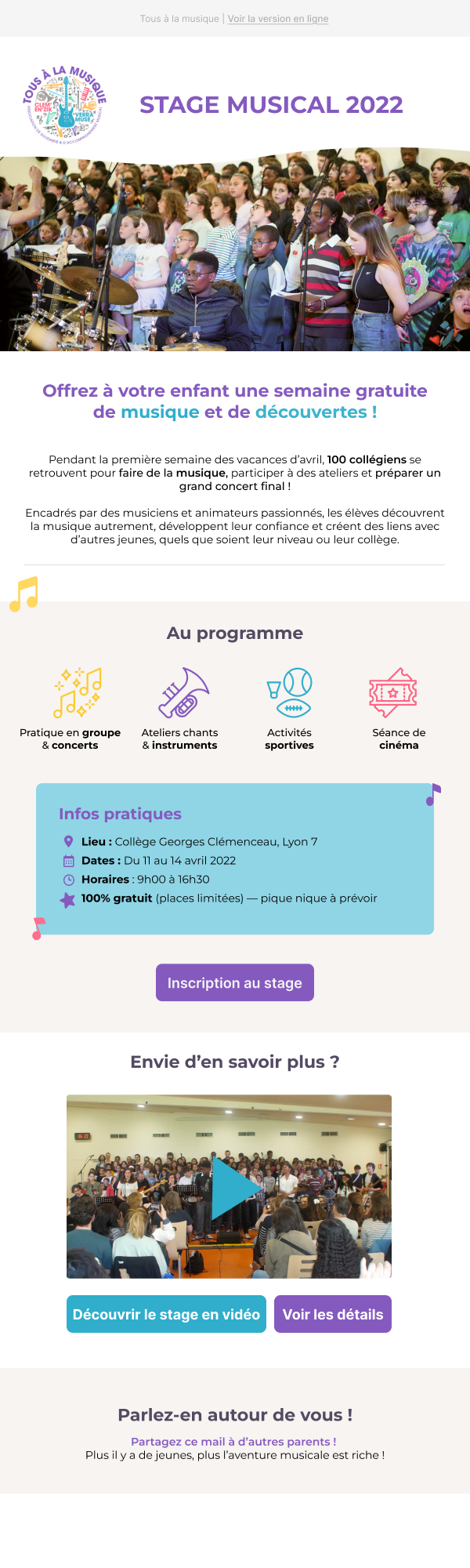 Mailing tous à la musique stage musical